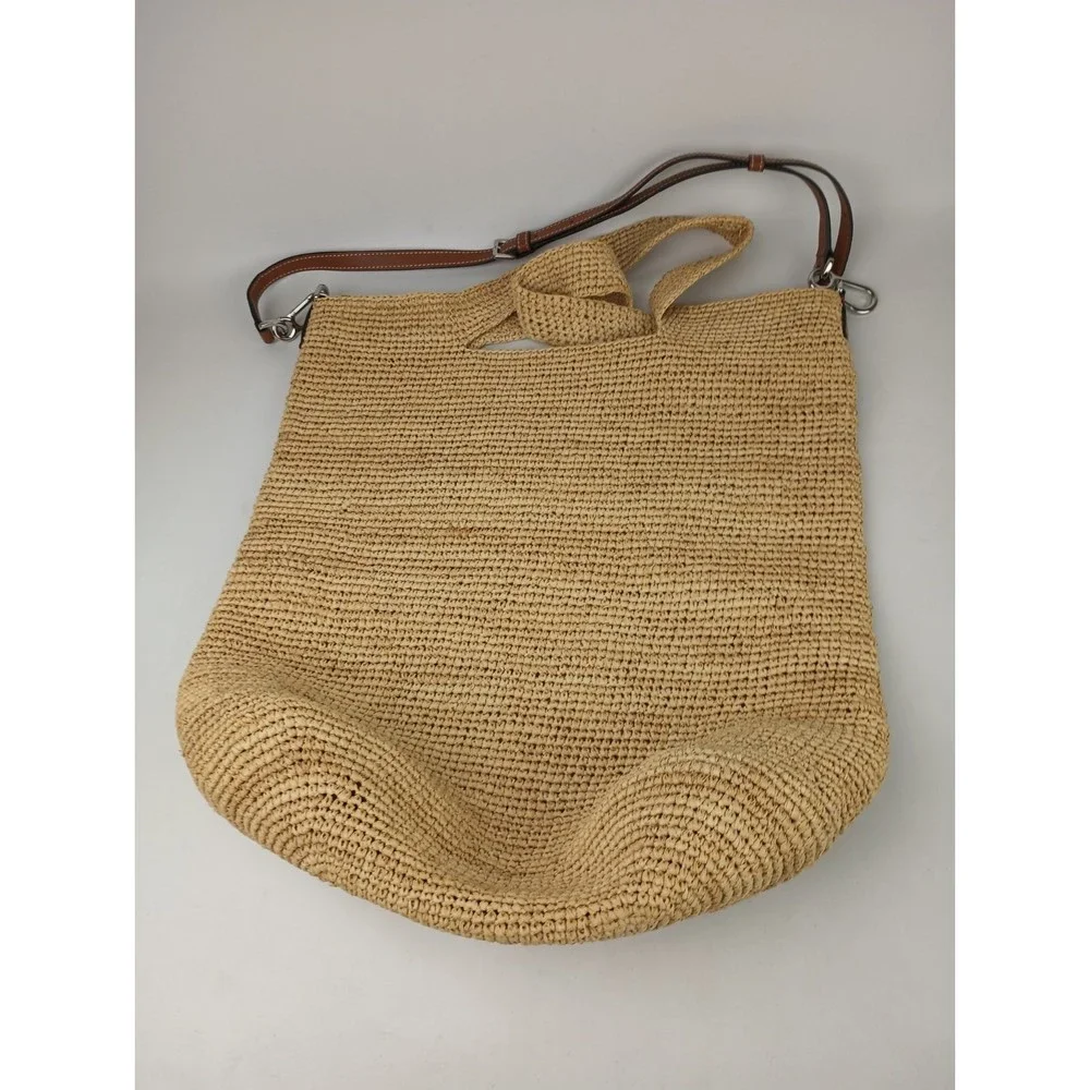 LOEWE x Paula’s Ibiza Slit Natural Brown Leather Raffia Hobo Tote Bag - Picture 2 of 7